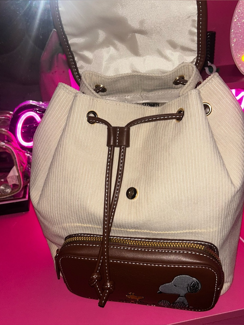 Peanuts Snoopy & Woodstock corduroy   Backpack New - Picture 15 of 16